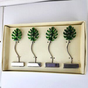 Pottery Barn Palm Leaf Metal Placecard Holders With Placecards NWT
